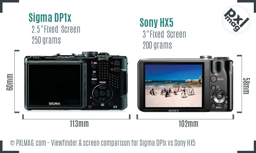 Sigma DP1x vs Sony HX5 Screen and Viewfinder comparison Sigma DP1x vs Sony HX5 Screen and Viewfinder comparison