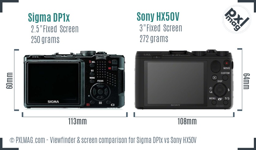 Sigma DP1x vs Sony HX50V Screen and Viewfinder comparison