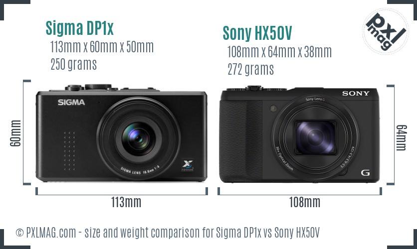 Sigma DP1x vs Sony HX50V size comparison