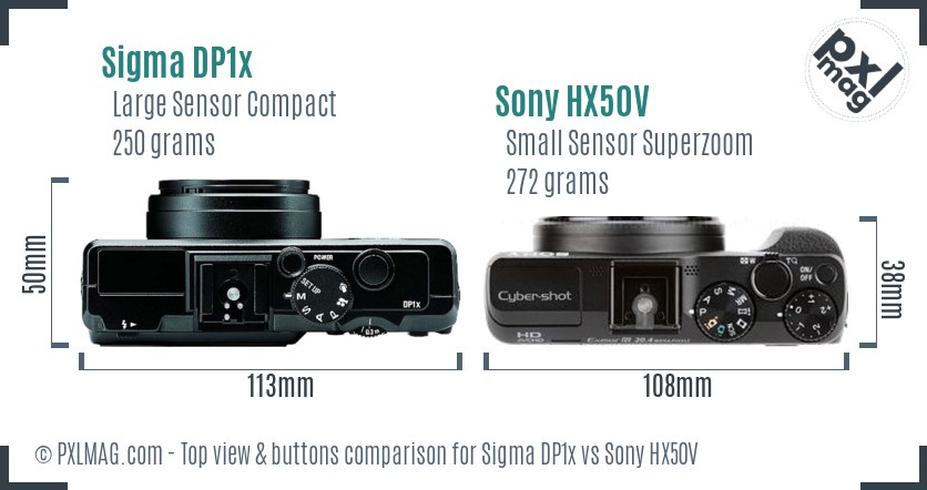 Sigma DP1x vs Sony HX50V top view buttons comparison