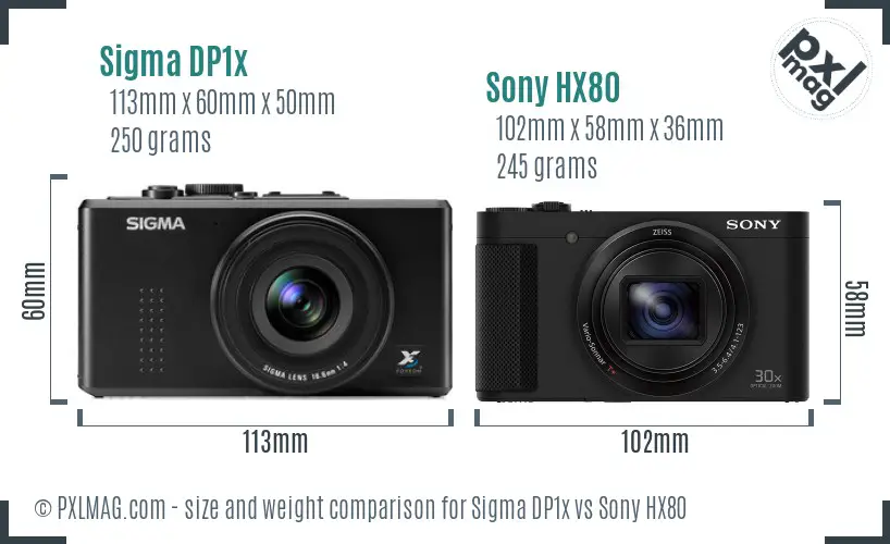 Sigma DP1x vs Sony HX80 size comparison Sigma DP1x vs Sony HX80 size comparison