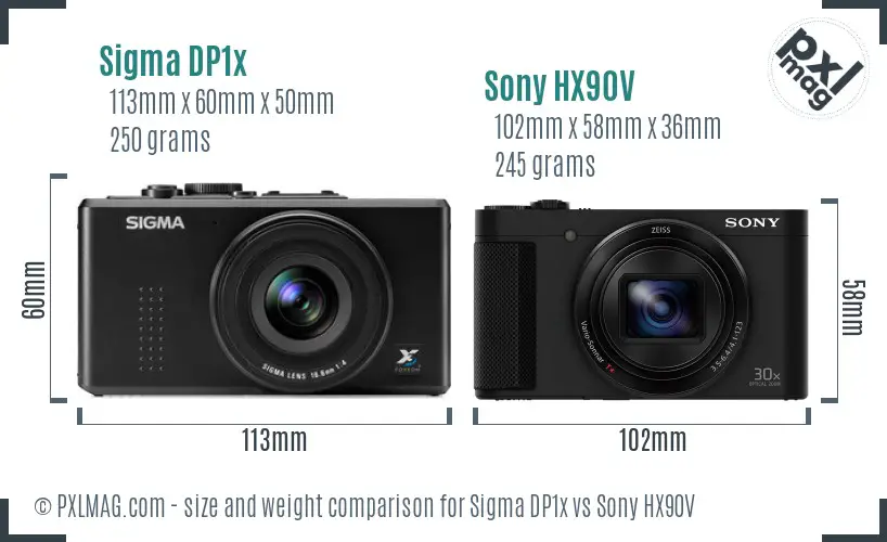 Sigma DP1x vs Sony HX90V size comparison