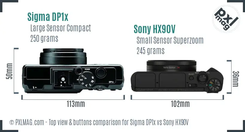 Sigma DP1x vs Sony HX90V top view buttons comparison