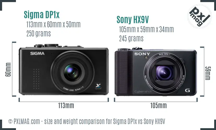 Sigma DP1x vs Sony HX9V size comparison