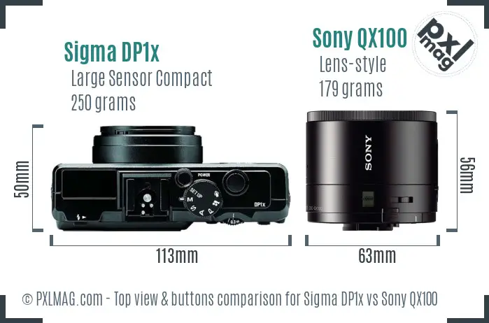 Sigma DP1x vs Sony QX100 top view buttons comparison