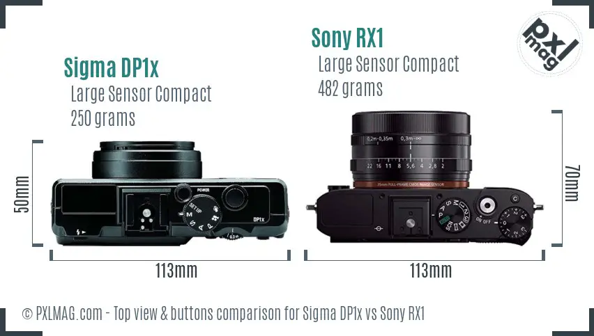 Sigma DP1x vs Sony RX1 top view buttons comparison