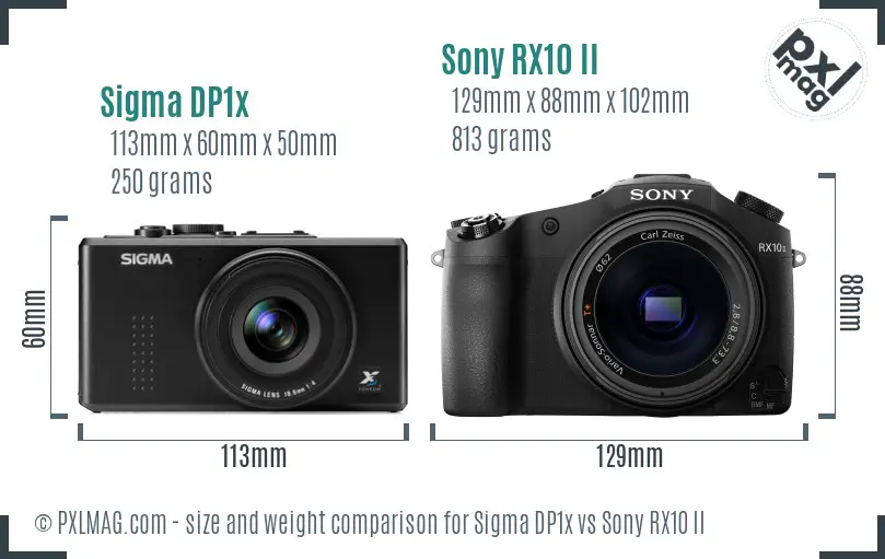 Sigma DP1x vs Sony RX10 II size comparison