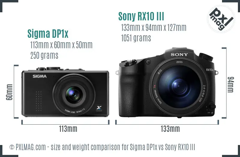 Sigma DP1x vs Sony RX10 III size comparison