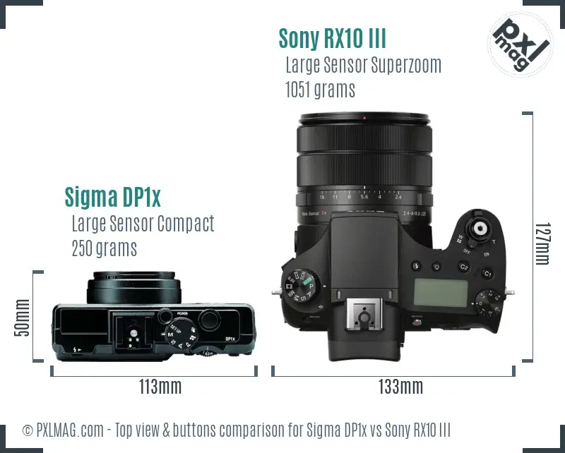 Sigma DP1x vs Sony RX10 III top view buttons comparison