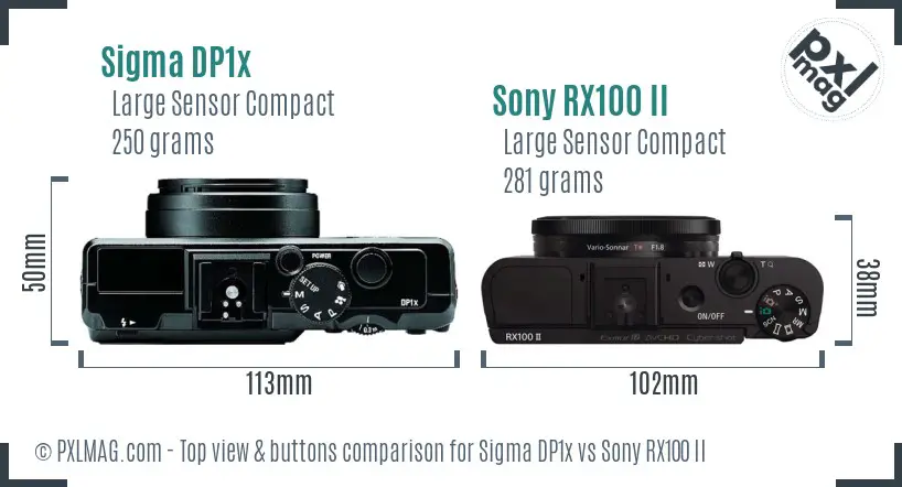 Sigma DP1x vs Sony RX100 II top view buttons comparison