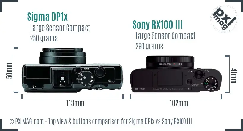 Sigma DP1x vs Sony RX100 III top view buttons comparison