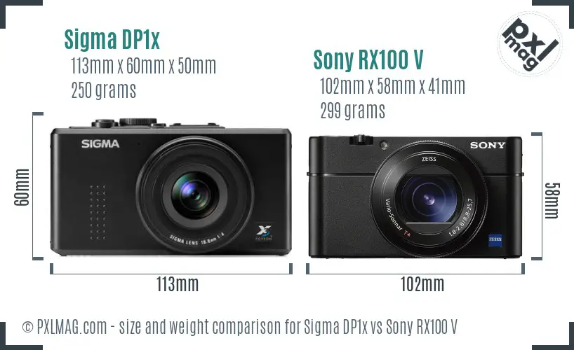 Sigma DP1x vs Sony RX100 V size comparison