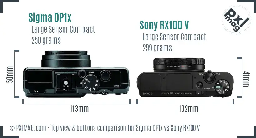Sigma DP1x vs Sony RX100 V top view buttons comparison