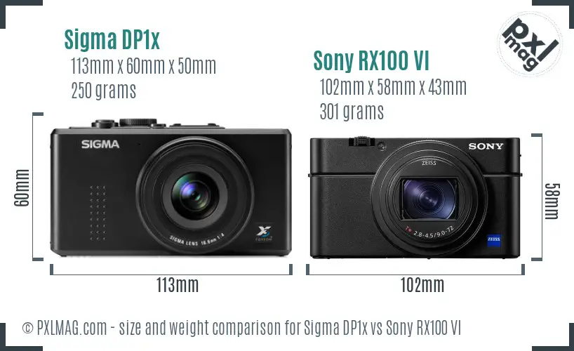 Sigma DP1x vs Sony RX100 VI size comparison