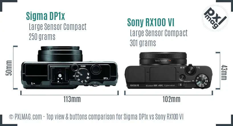 Sigma DP1x vs Sony RX100 VI top view buttons comparison