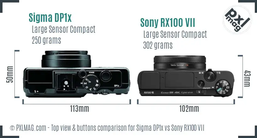 Sigma DP1x vs Sony RX100 VII top view buttons comparison