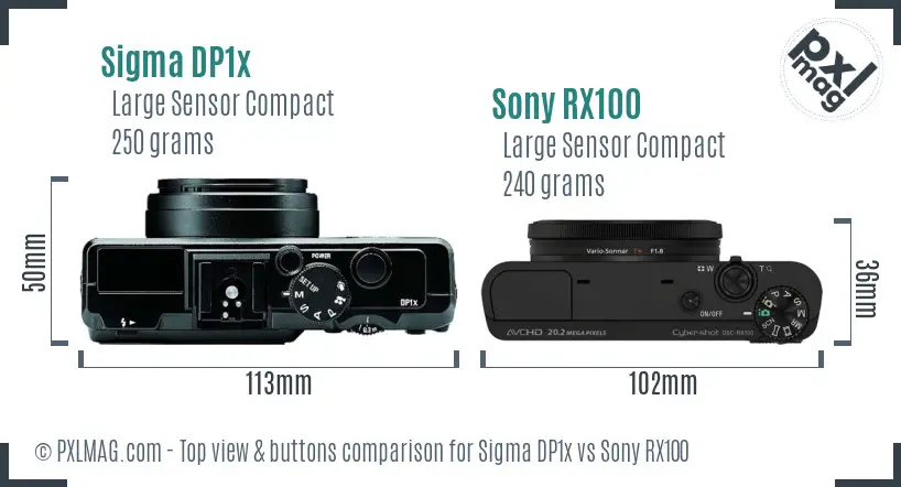 Sigma DP1x vs Sony RX100 top view buttons comparison