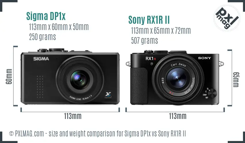 Sigma DP1x vs Sony RX1R II size comparison