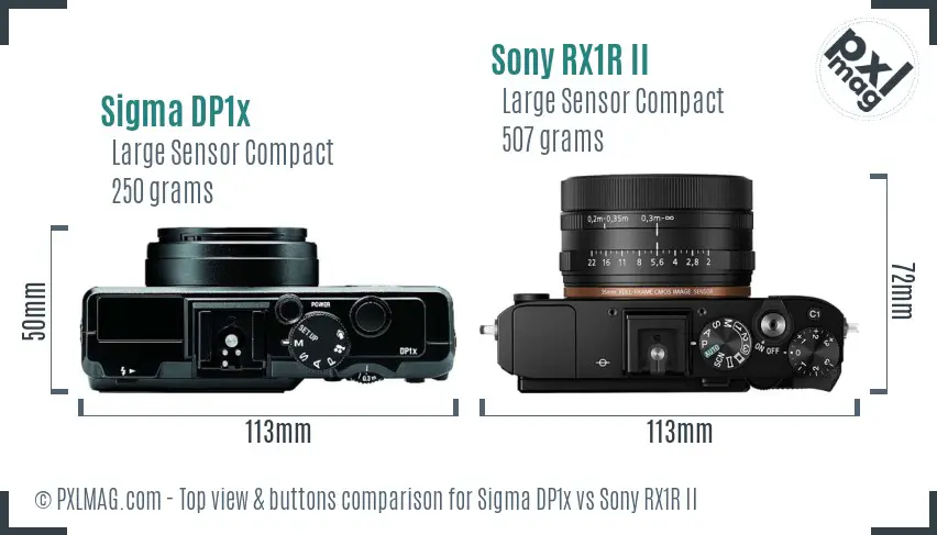 Sigma DP1x vs Sony RX1R II top view buttons comparison