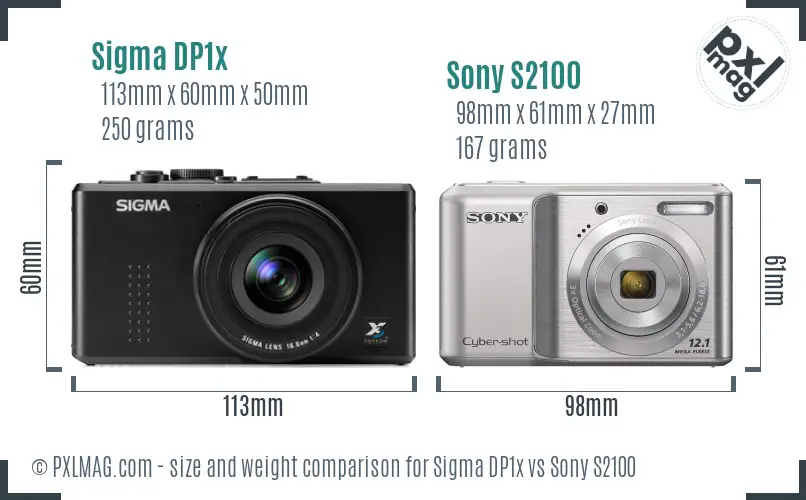 Sigma DP1x vs Sony S2100 size comparison