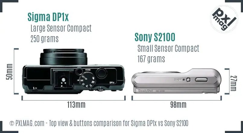 Sigma DP1x vs Sony S2100 top view buttons comparison