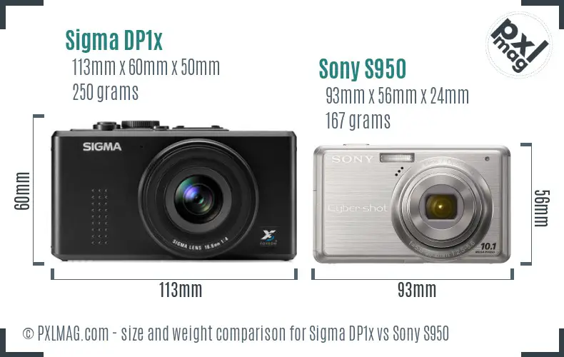 Sigma DP1x vs Sony S950 size comparison