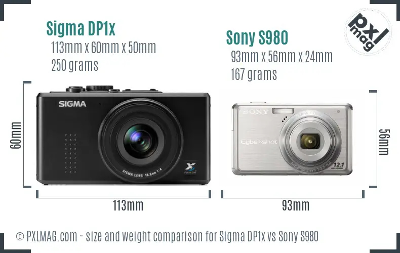 Sigma DP1x vs Sony S980 size comparison
