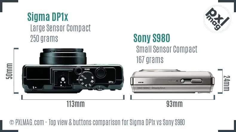 Sigma DP1x vs Sony S980 top view buttons comparison