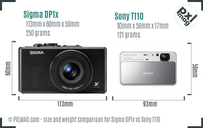 Sigma DP1x vs Sony T110 size comparison