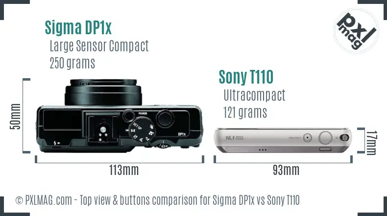 Sigma DP1x vs Sony T110 top view buttons comparison