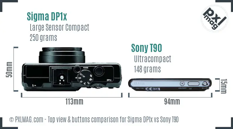 Sigma DP1x vs Sony T90 top view buttons comparison