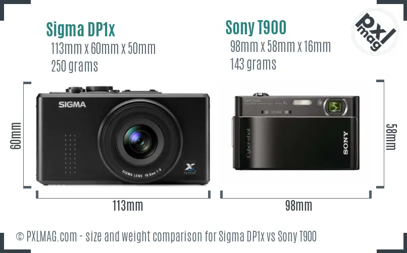 Sigma DP1x vs Sony T900 size comparison