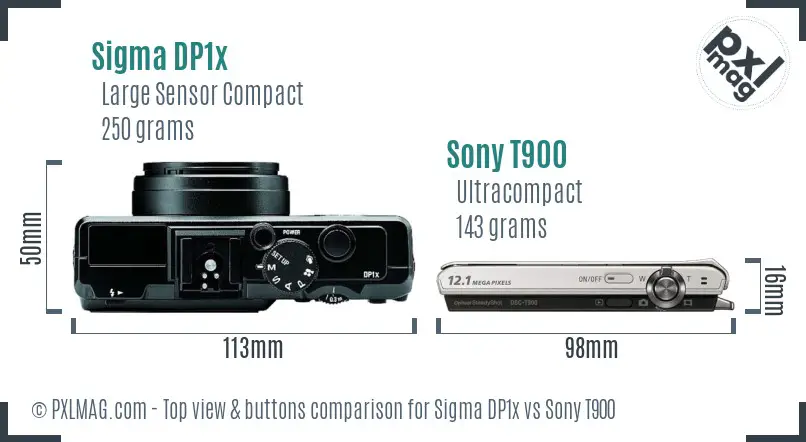 Sigma DP1x vs Sony T900 top view buttons comparison