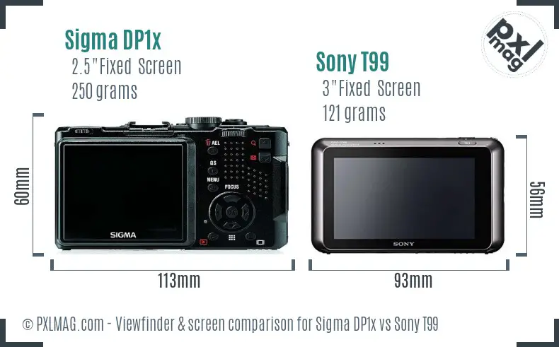 Sigma DP1x vs Sony T99 Screen and Viewfinder comparison