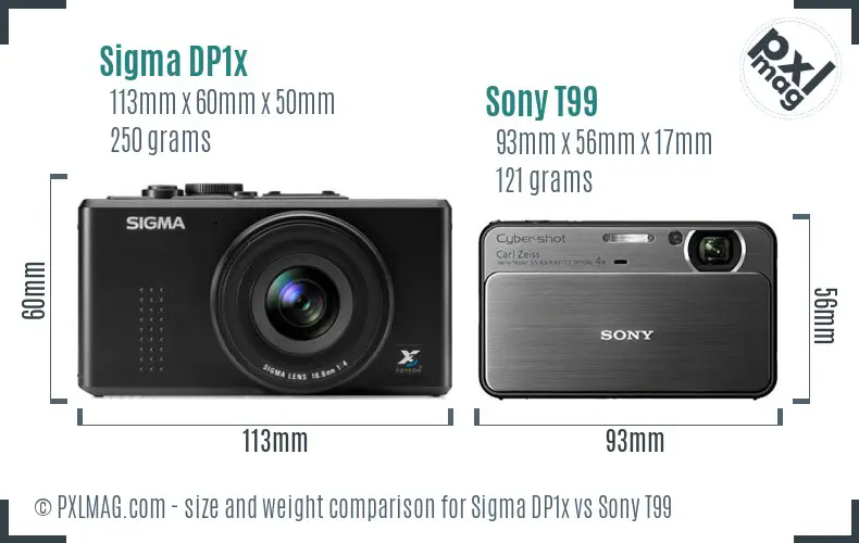 Sigma DP1x vs Sony T99 size comparison