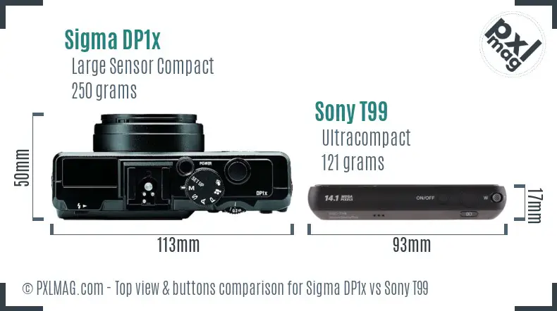 Sigma DP1x vs Sony T99 top view buttons comparison