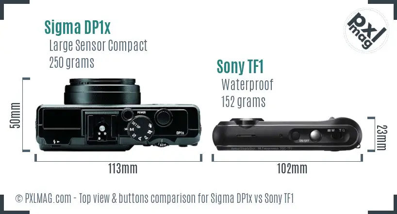 Sigma DP1x vs Sony TF1 top view buttons comparison