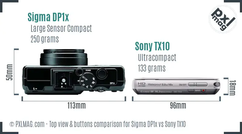 Sigma DP1x vs Sony TX10 top view buttons comparison