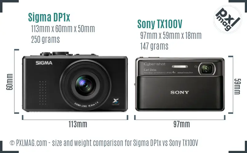 Sigma DP1x vs Sony TX100V size comparison