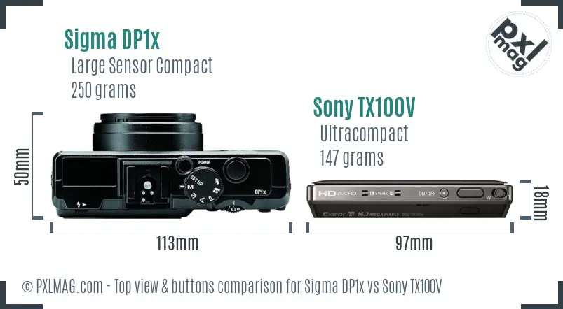 Sigma DP1x vs Sony TX100V top view buttons comparison