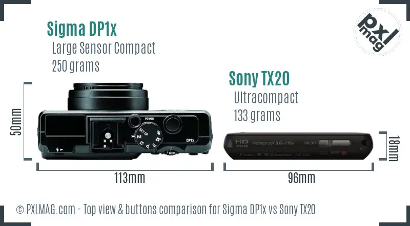 Sigma DP1x vs Sony TX20 top view buttons comparison