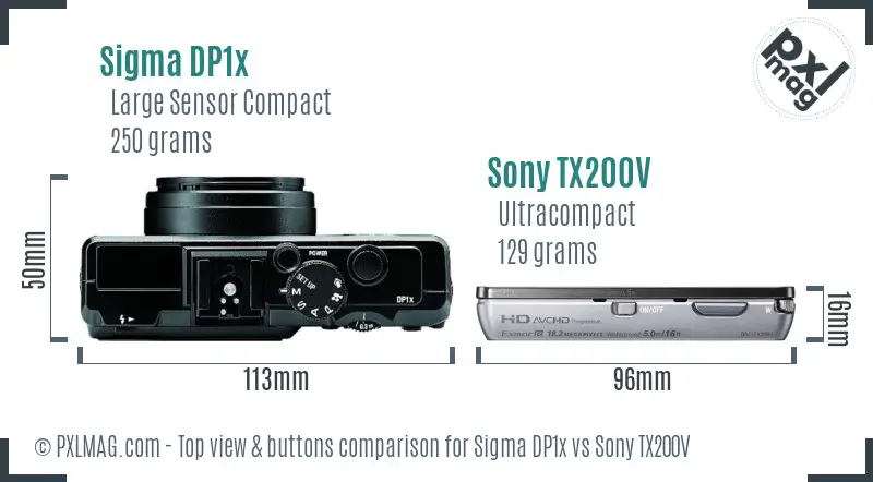 Sigma DP1x vs Sony TX200V top view buttons comparison