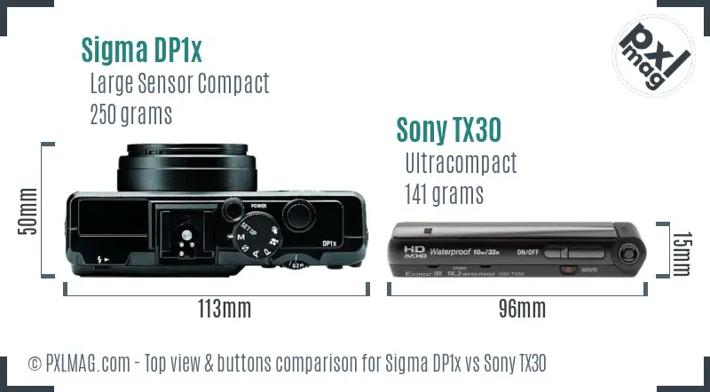 Sigma DP1x vs Sony TX30 top view buttons comparison