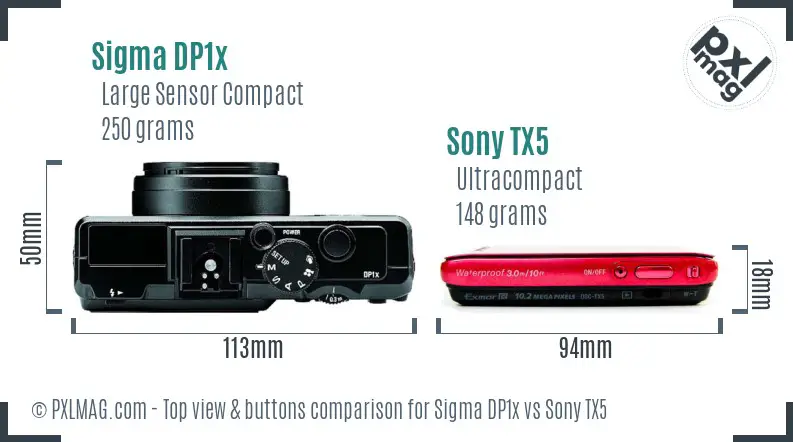 Sigma DP1x vs Sony TX5 top view buttons comparison