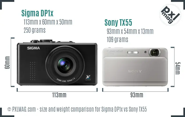 Sigma DP1x vs Sony TX55 size comparison