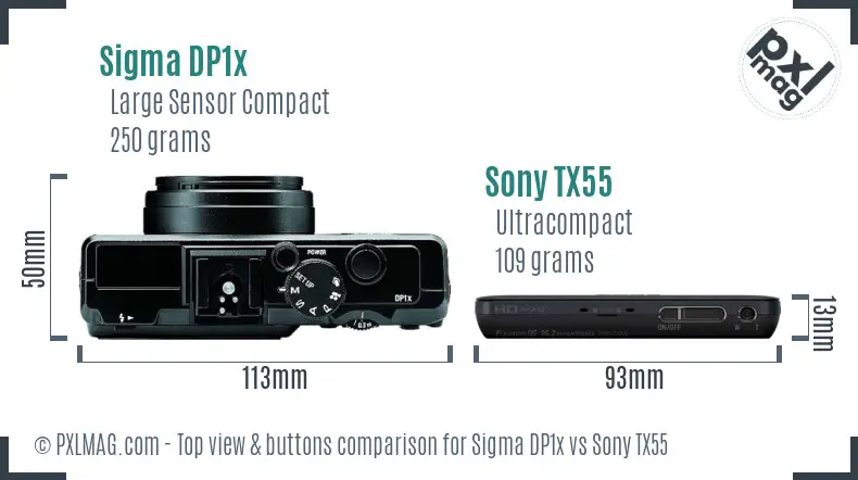 Sigma DP1x vs Sony TX55 top view buttons comparison