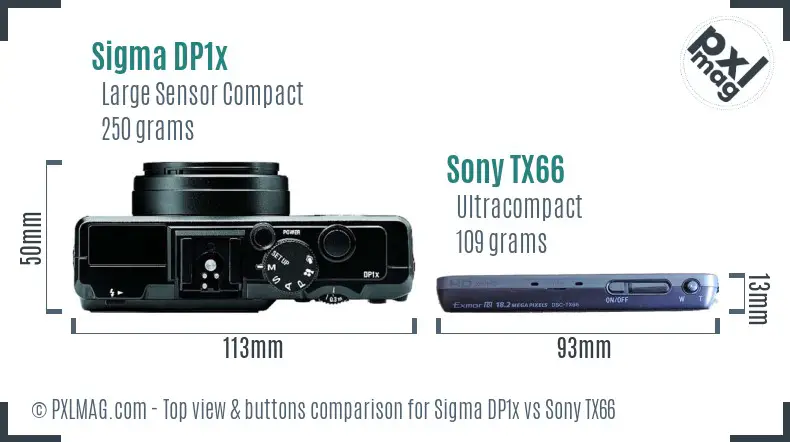 Sigma DP1x vs Sony TX66 top view buttons comparison