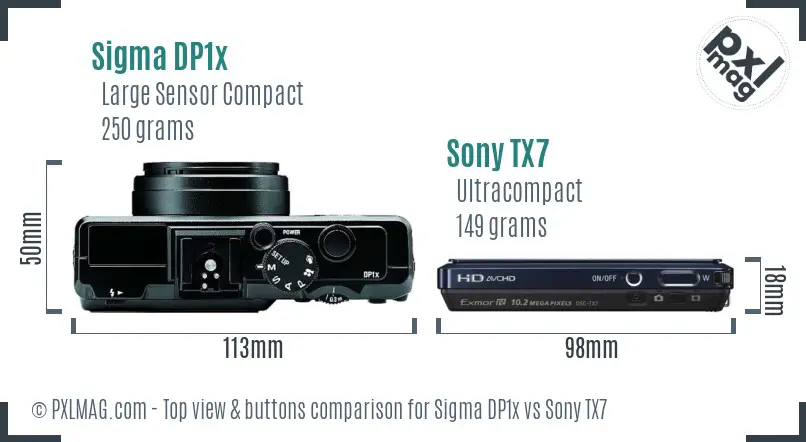 Sigma DP1x vs Sony TX7 top view buttons comparison