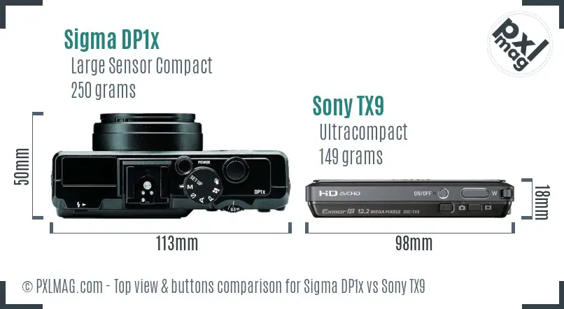 Sigma DP1x vs Sony TX9 top view buttons comparison