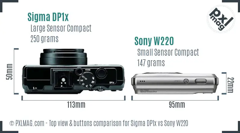 Sigma DP1x vs Sony W220 top view buttons comparison